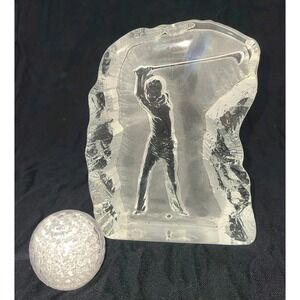 Nybro Sweden Glass Golfer Paperweight Heavy PLUS Glass Golf Ball Paperweight